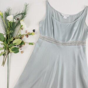 Susie Tompkins Vintage Gray Silk Sleeveless A Line Dress with Lace Accent, Size: